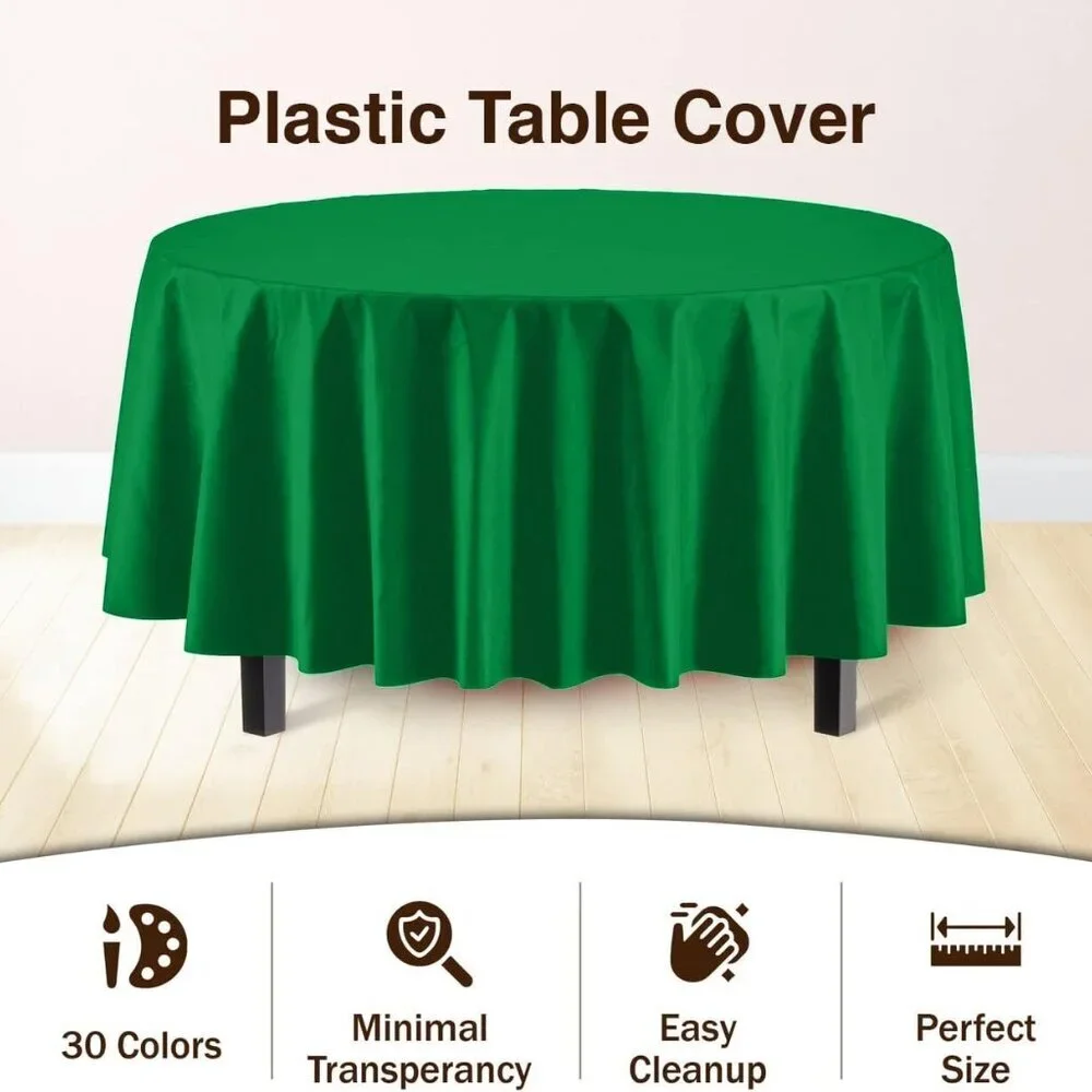 Waterproof 12-Pack Premium Plastic Tablecloths - 84in Emerald Green Round Cover